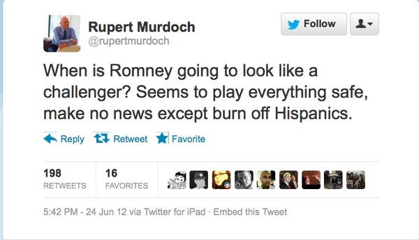 Rupert Murdoch Anti-Romney Tweet